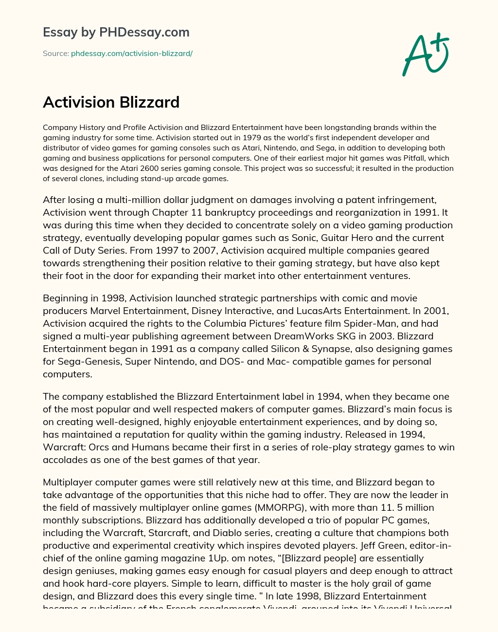 Activision Blizzard essay