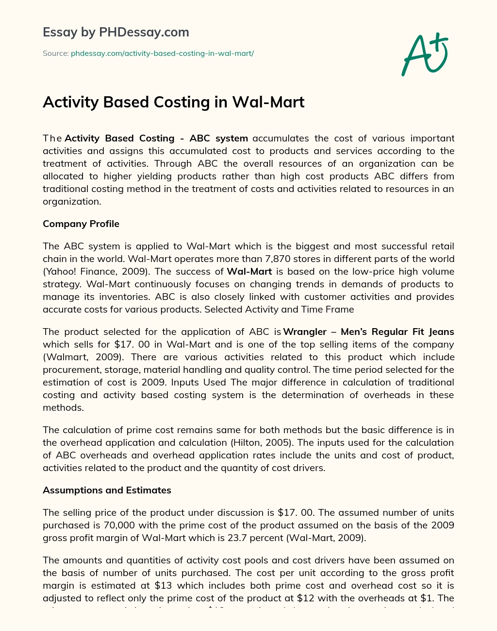 Activity Based Costing in Wal-Mart essay