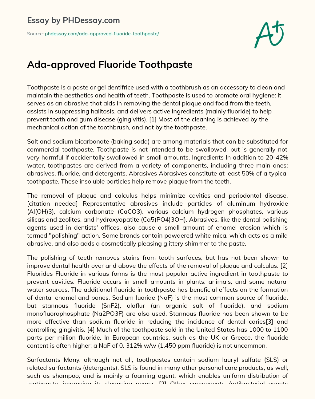 Ada-approved Fluoride Toothpaste essay
