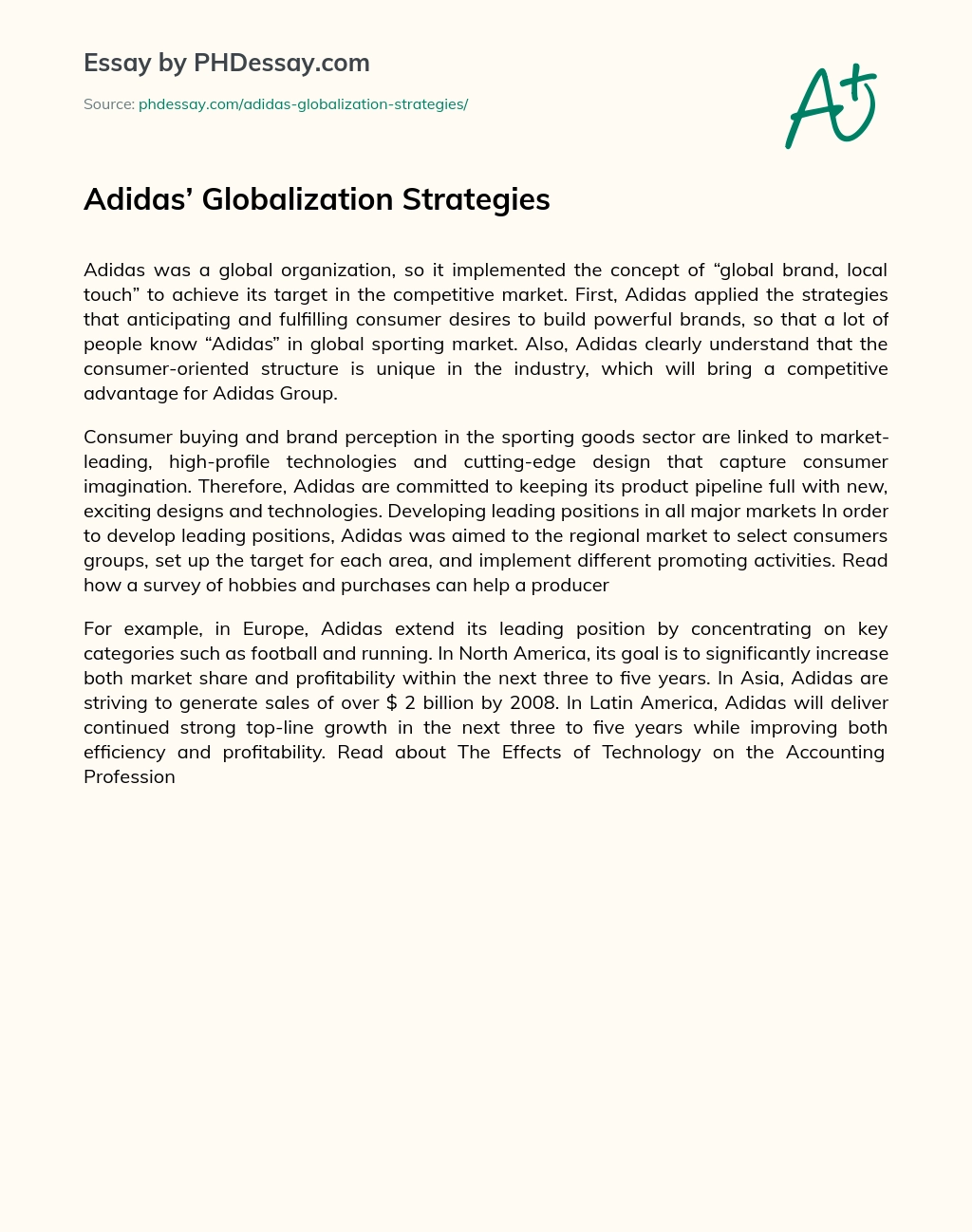 Adidas’ Globalization Strategies essay