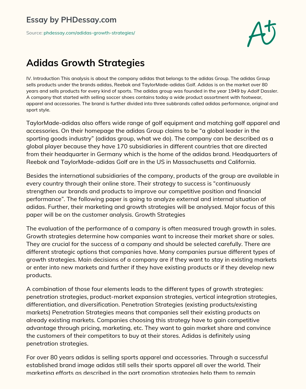 Adidas Growth Strategies essay
