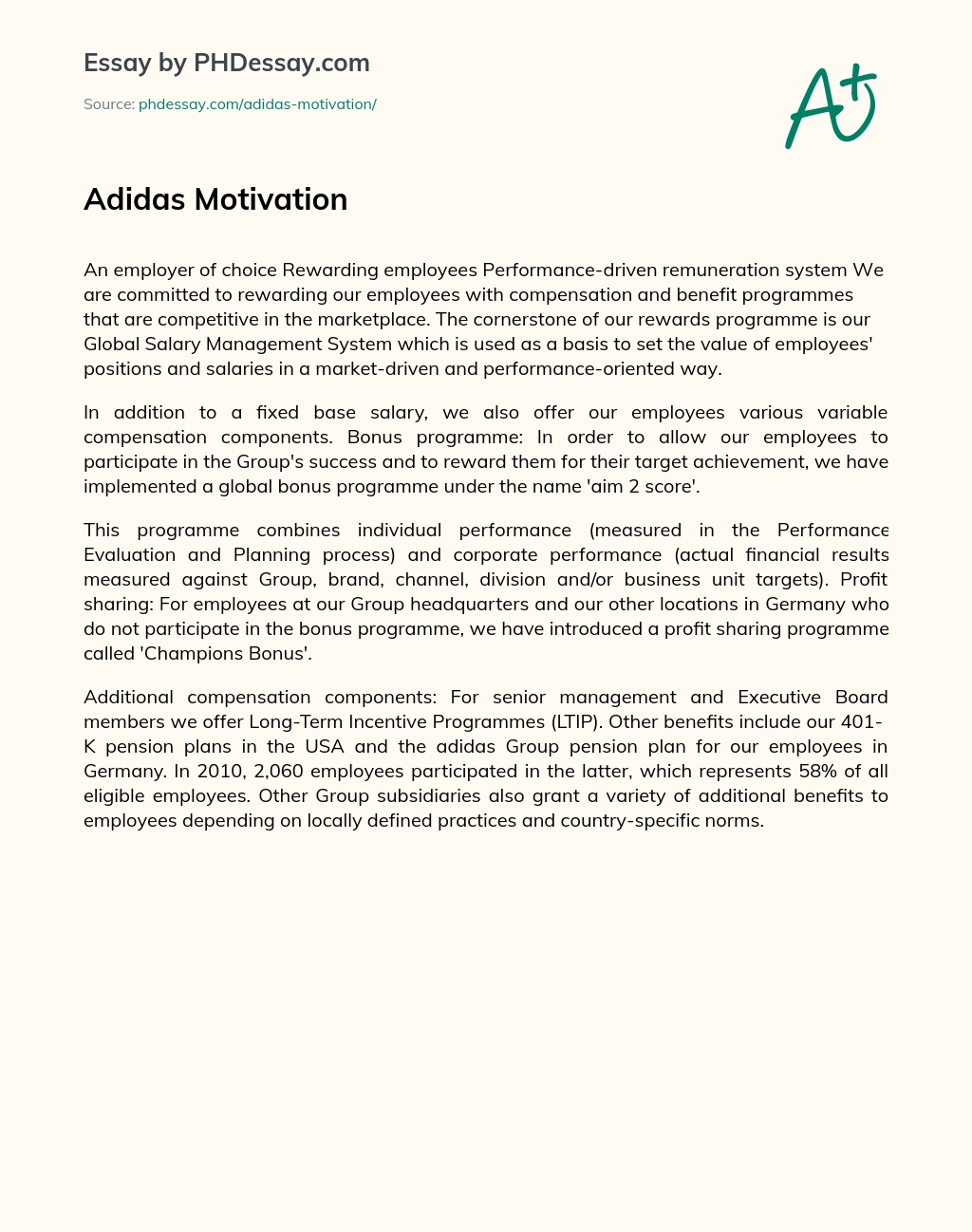 Adidas Motivation essay