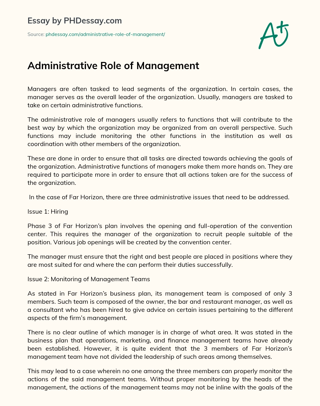 Administrative Role of Management essay