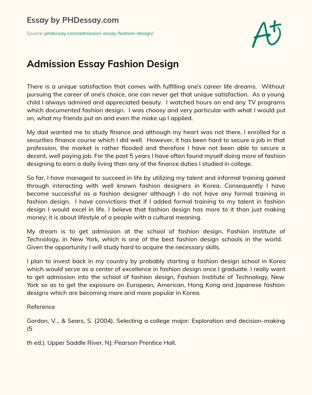 Admission Essay Fashion Design essay