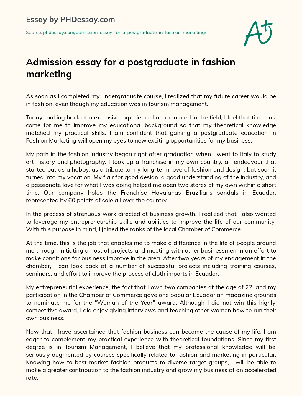 Admission essay for a postgraduate in fashion marketing essay