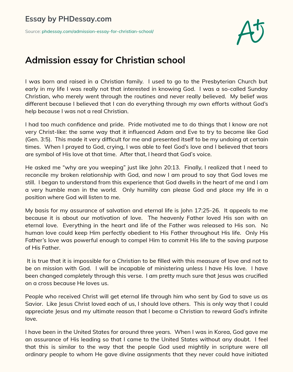 Admission essay for Christian school essay