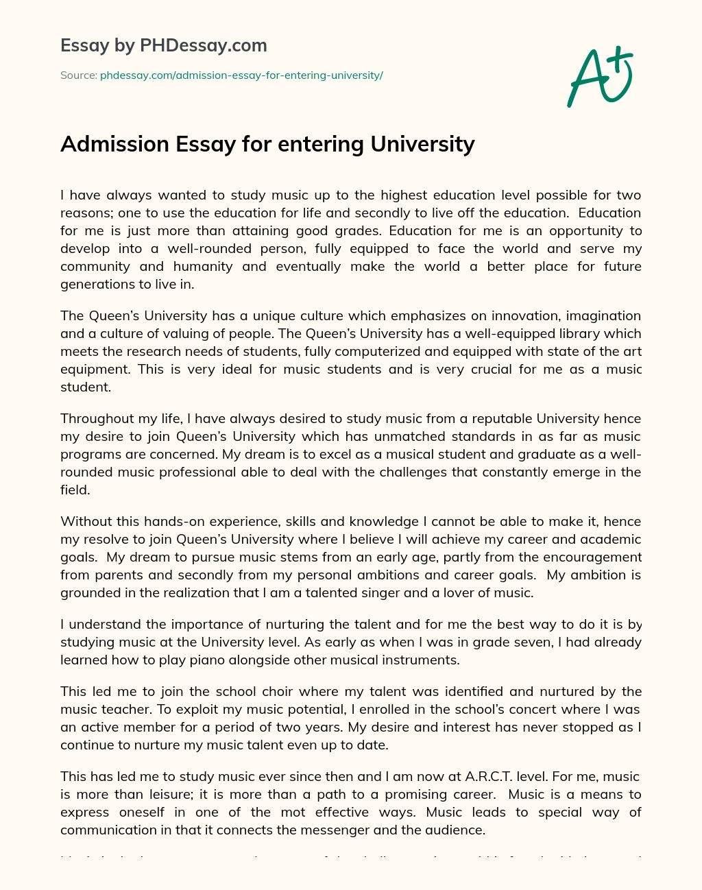 Admission Essay for entering University essay
