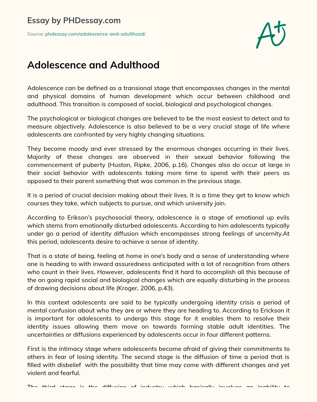 Adolescence and Adulthood essay