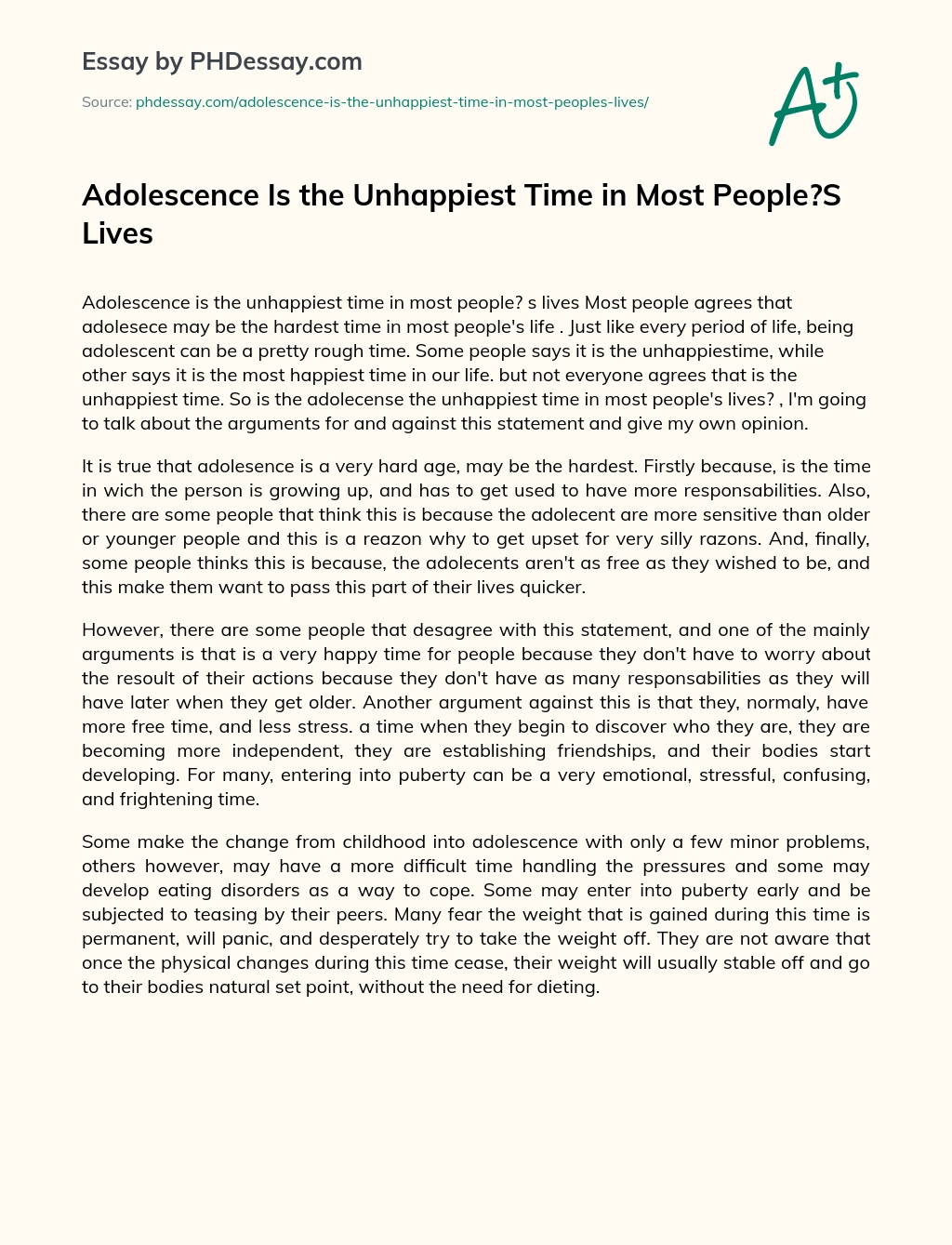 Реферат: Adolescence Essay Research Paper Adolescence for