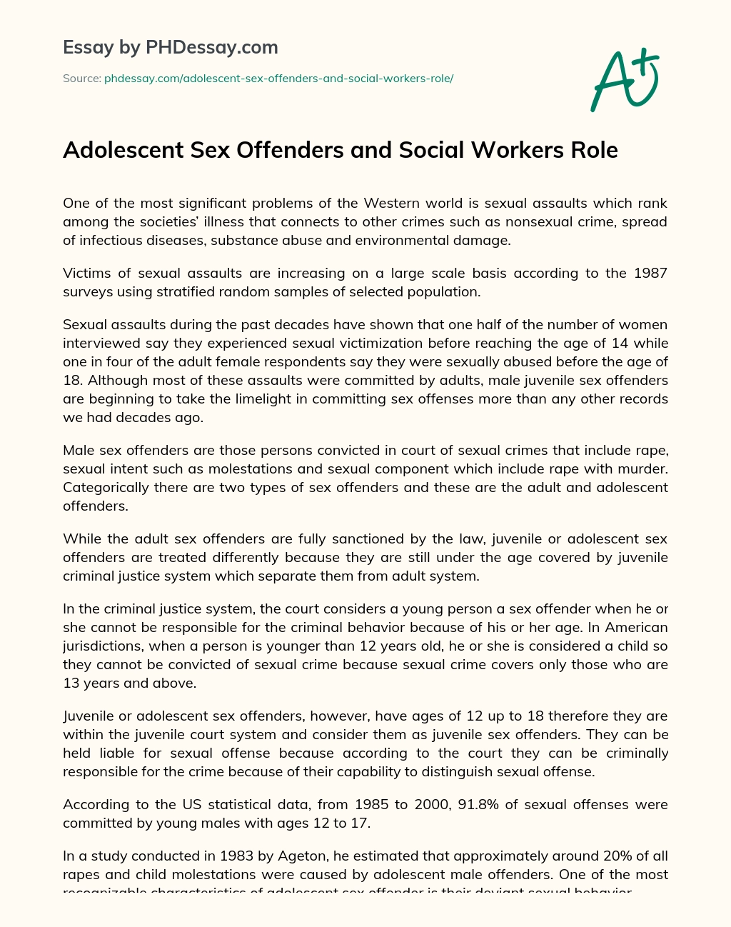 Adolescent Sex Offenders and Social Workers Role essay
