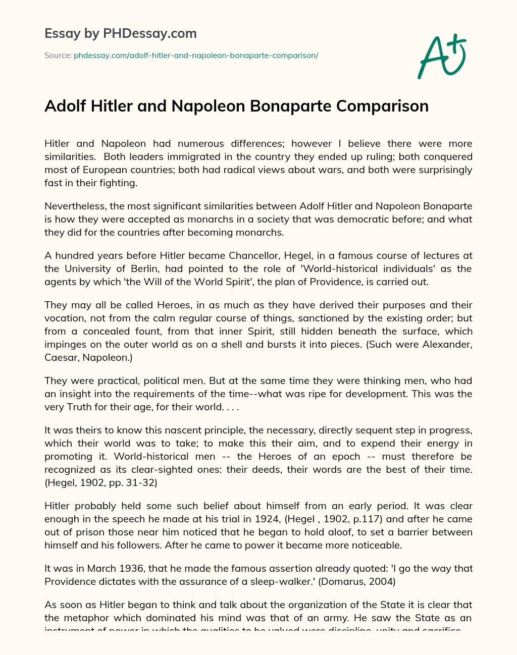 Adolf Hitler and Napoleon Bonaparte Comparison essay