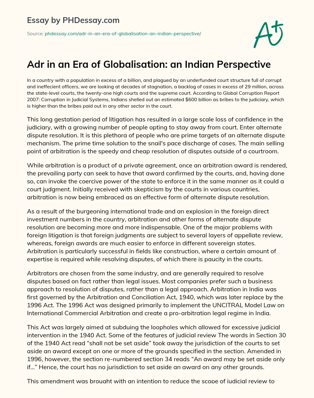 Adr in an Era of Globalisation: an Indian Perspective essay