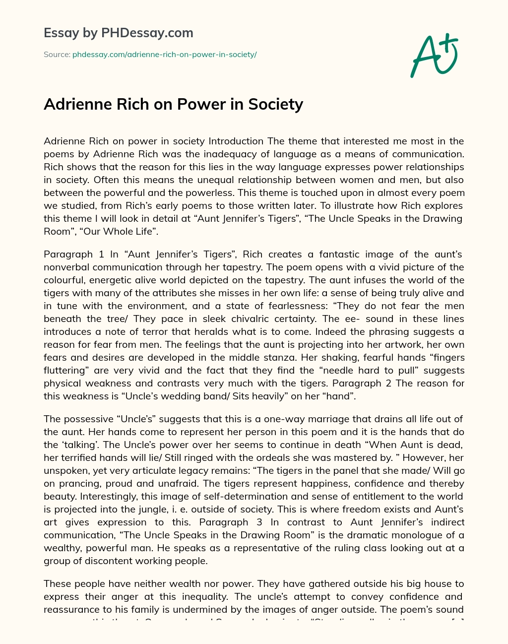 Adrienne Rich on Power in Society essay