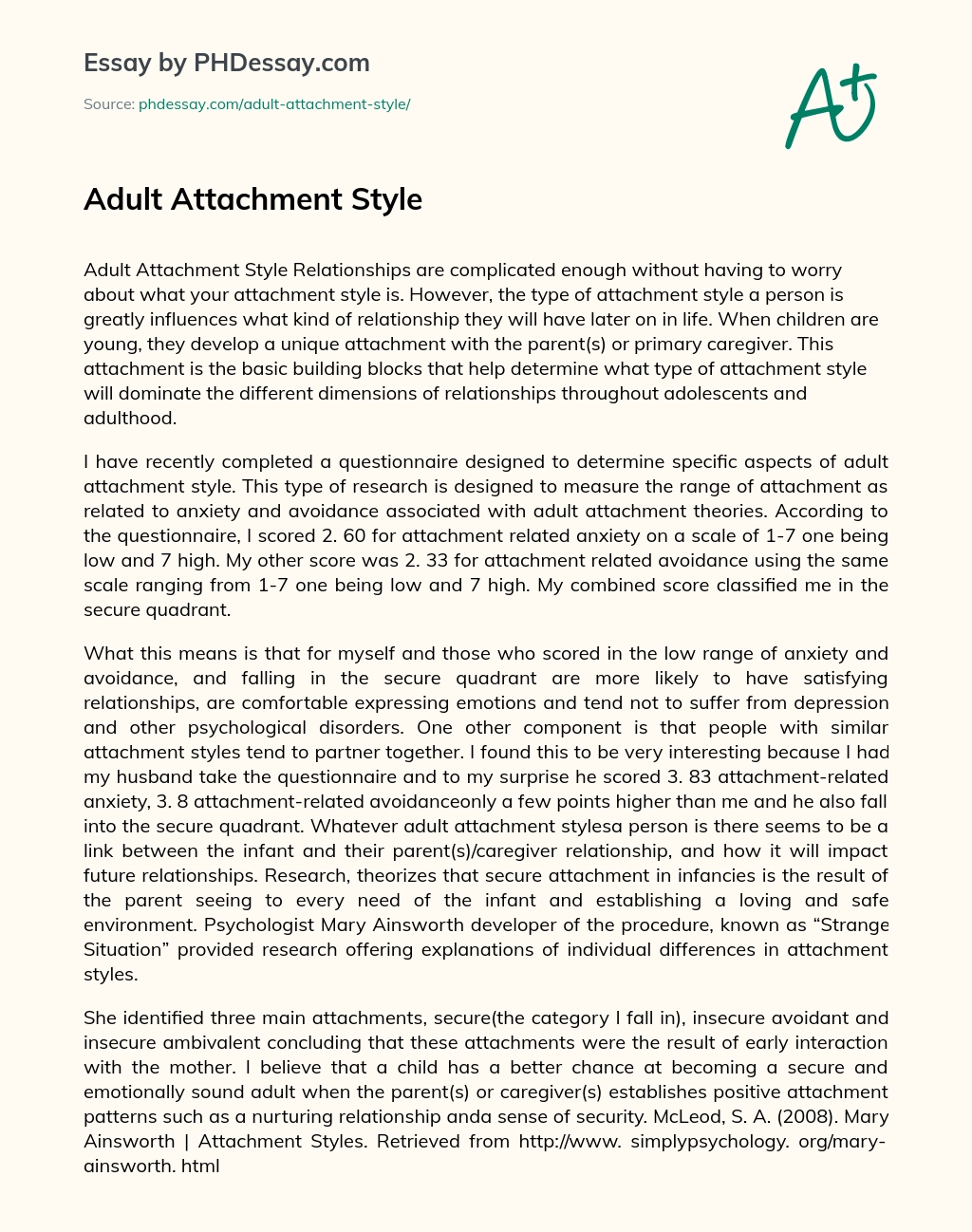 Adult Attachment Style essay
