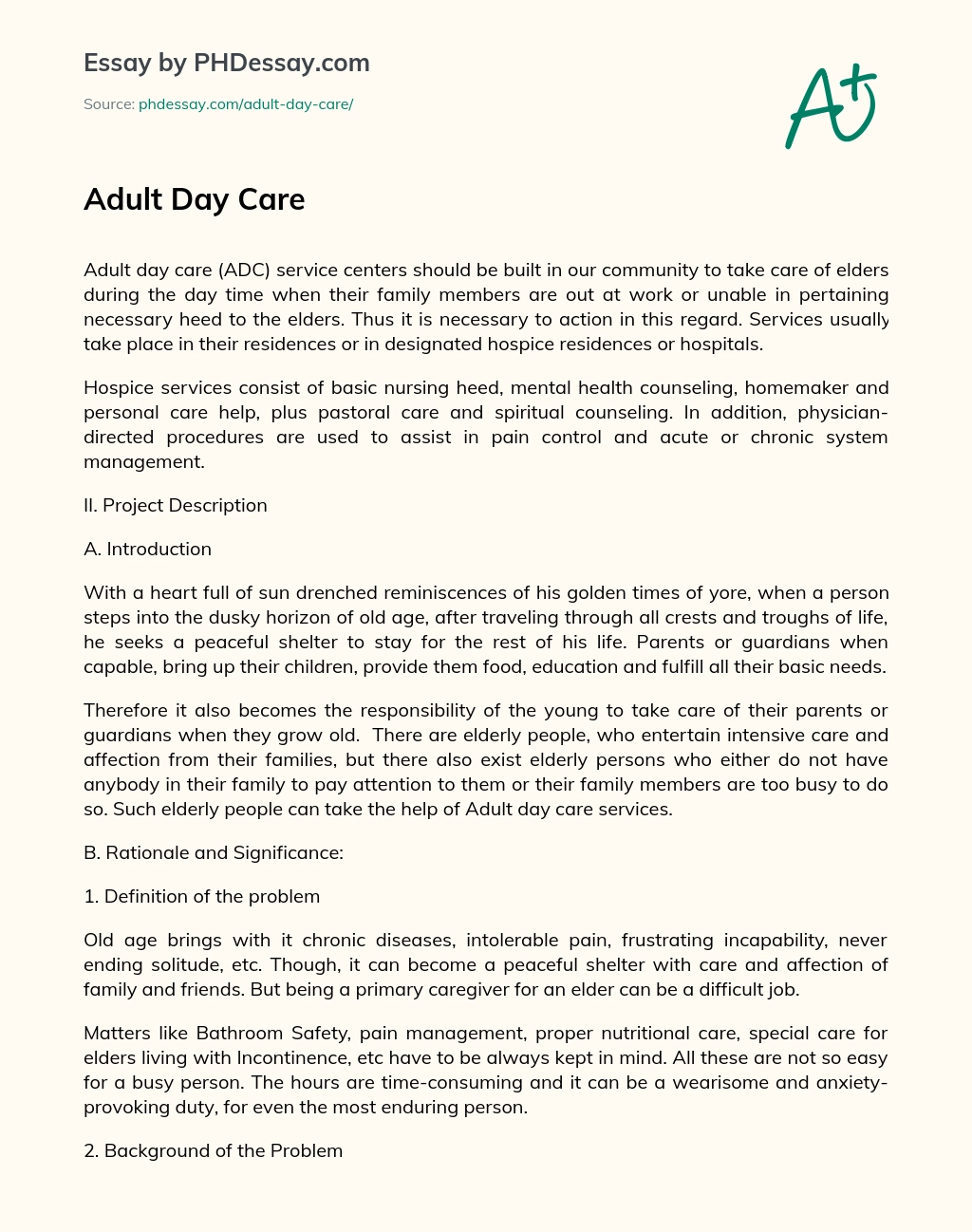 Adult Day Care essay