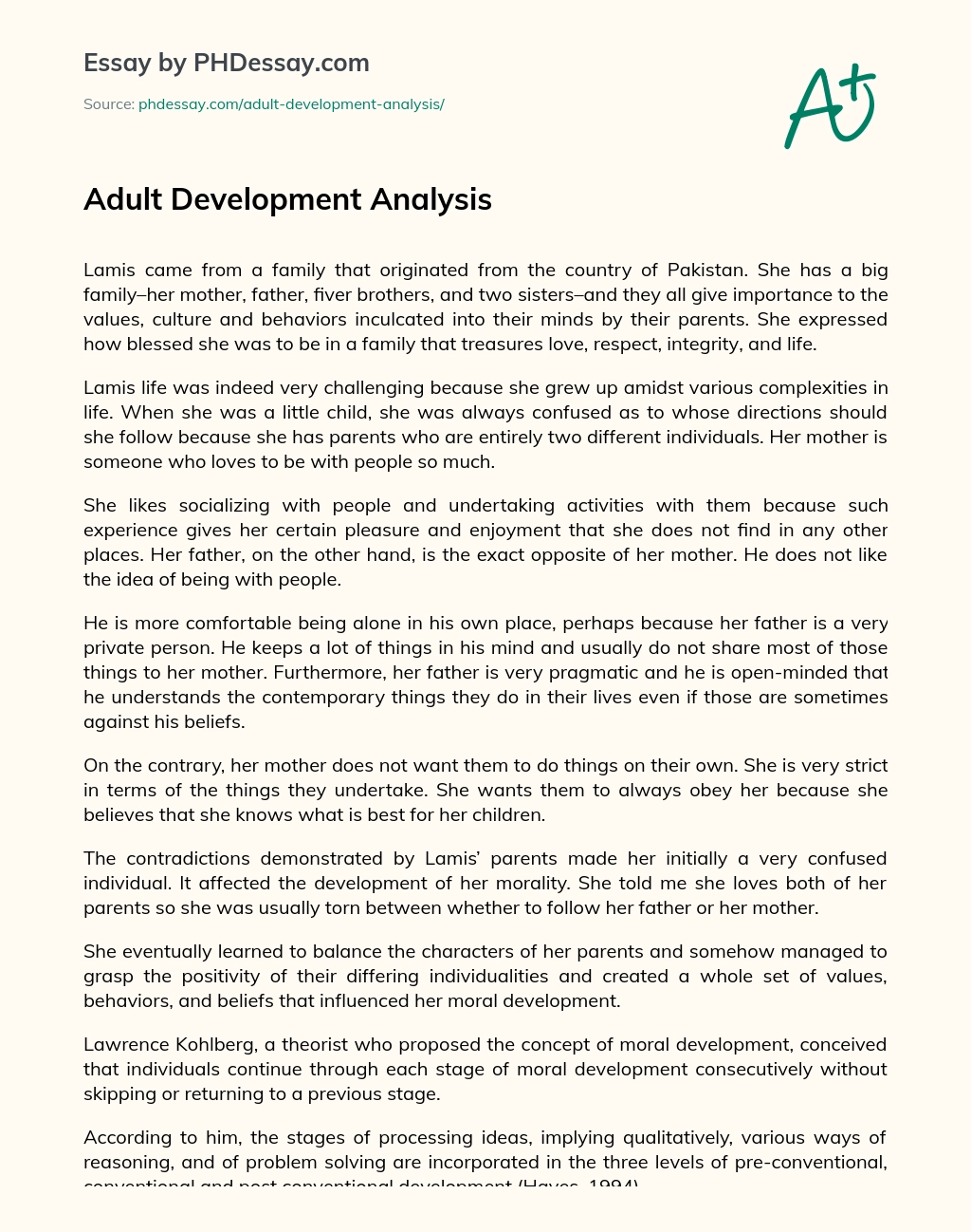 Adult Development Analysis essay