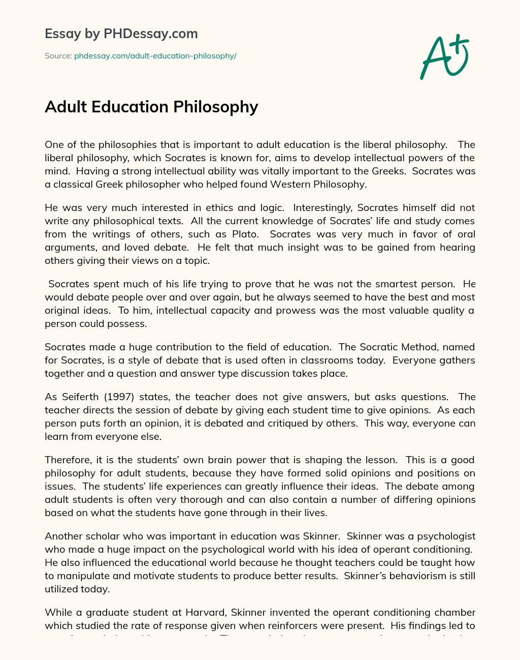 Adult Education Philosophy essay