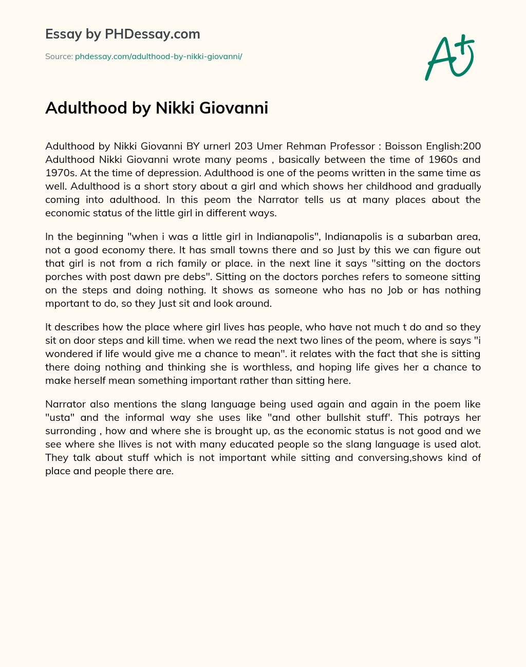 Adulthood by Nikki Giovanni essay