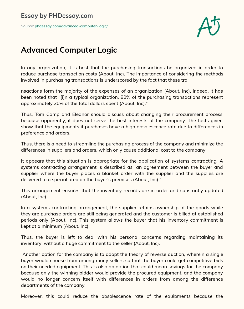 Advanced Computer Logic essay