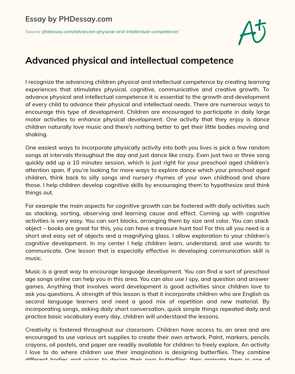Advanced physical and intellectual competence essay