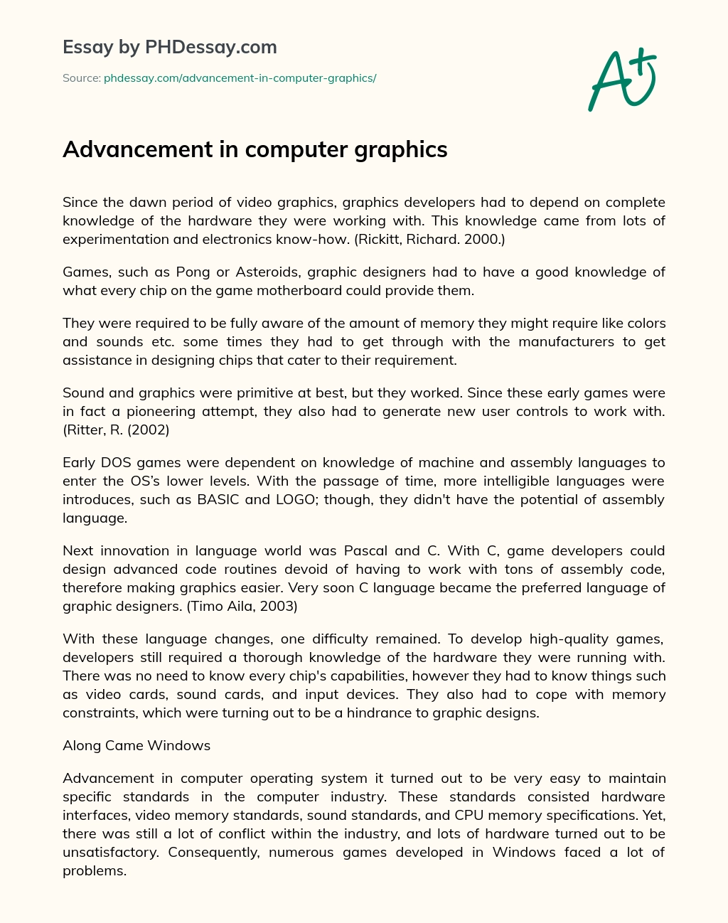 Advancement in Computer Graphics essay