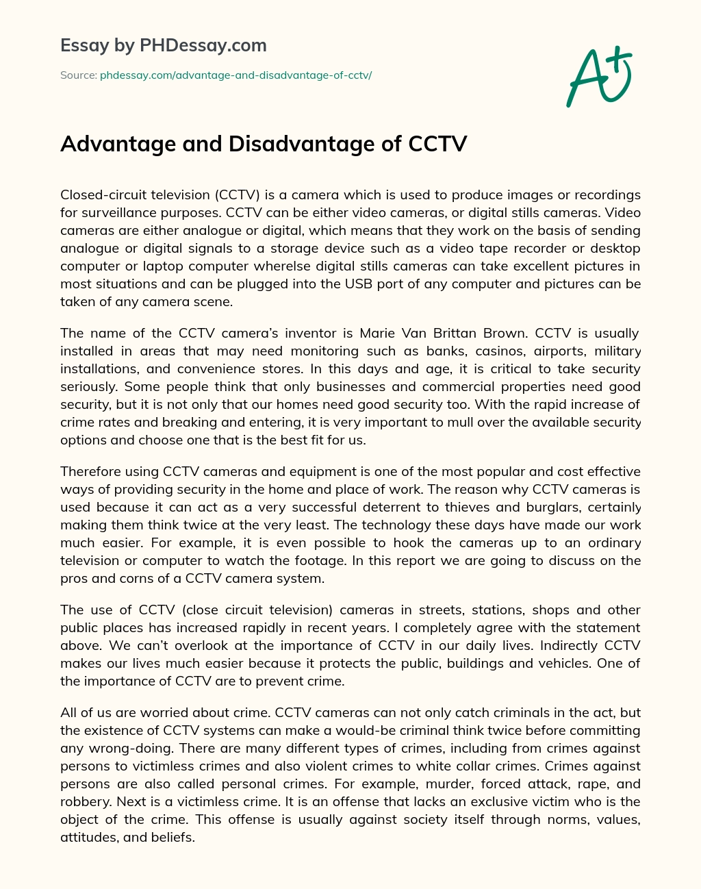 Advantage and Disadvantage of CCTV essay