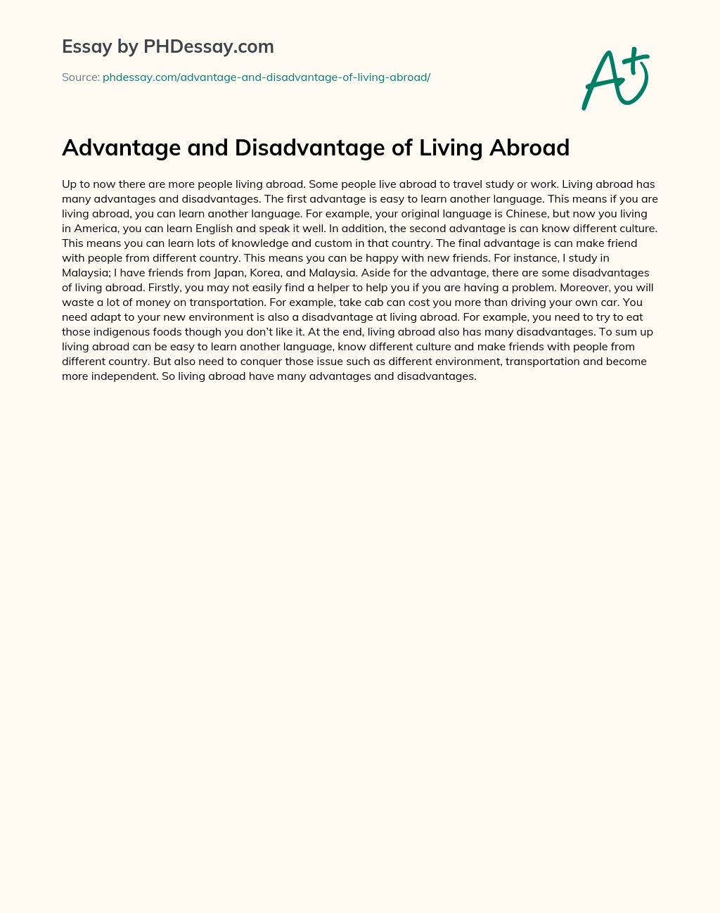 Advantage and Disadvantage of Living Abroad essay