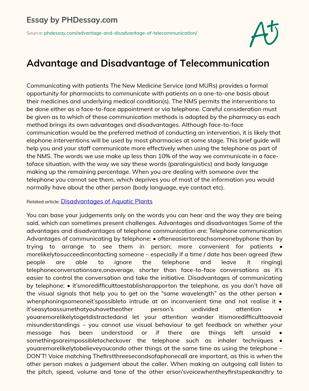 Advantage and Disadvantage of Telecommunication essay