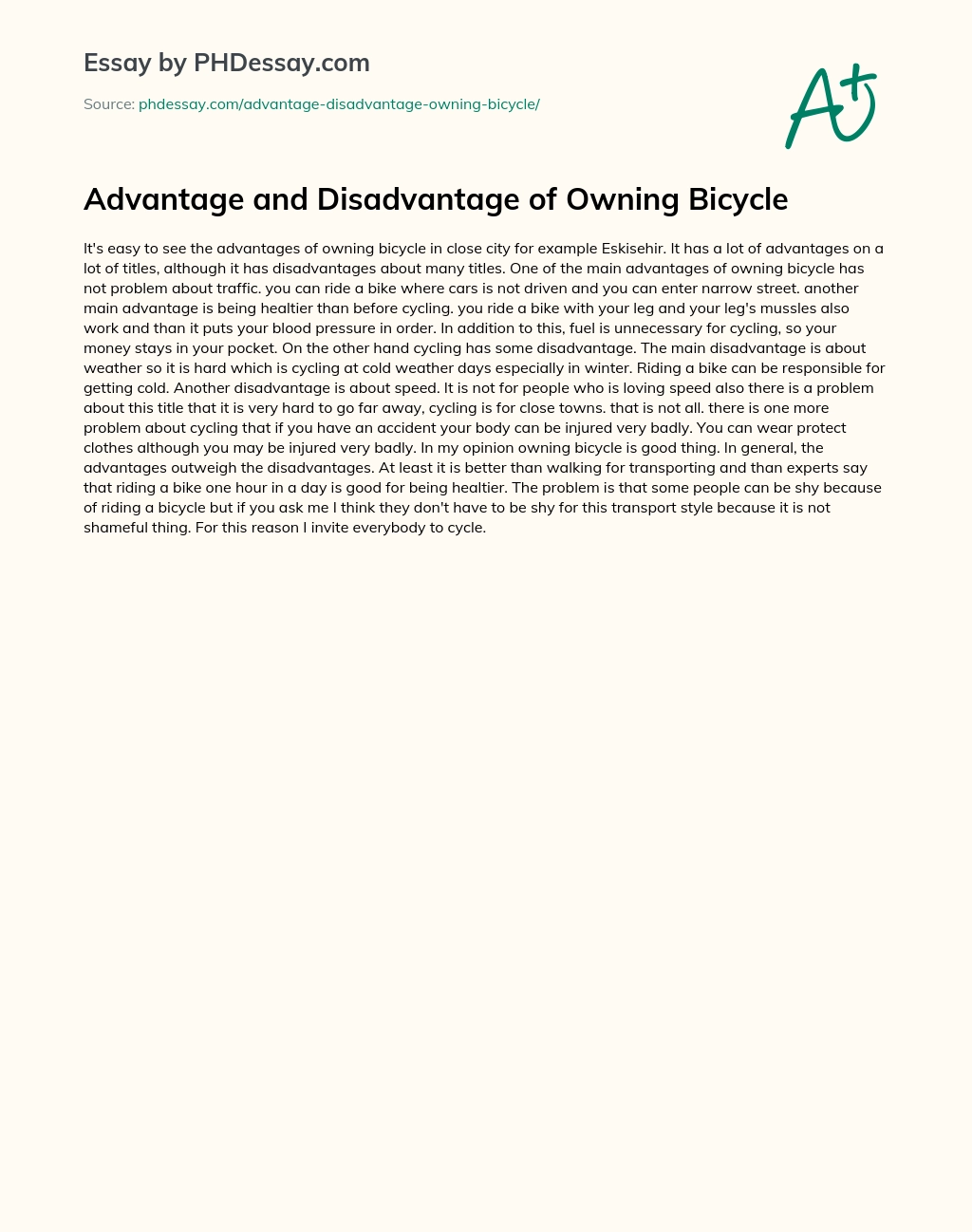 Advantage and Disadvantage of Owning Bicycle essay