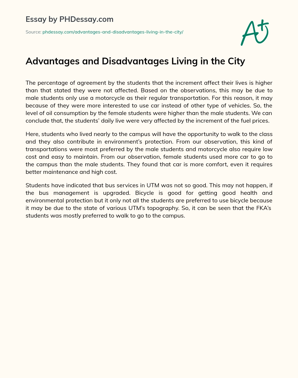 Advantages and Disadvantages Living in the City essay