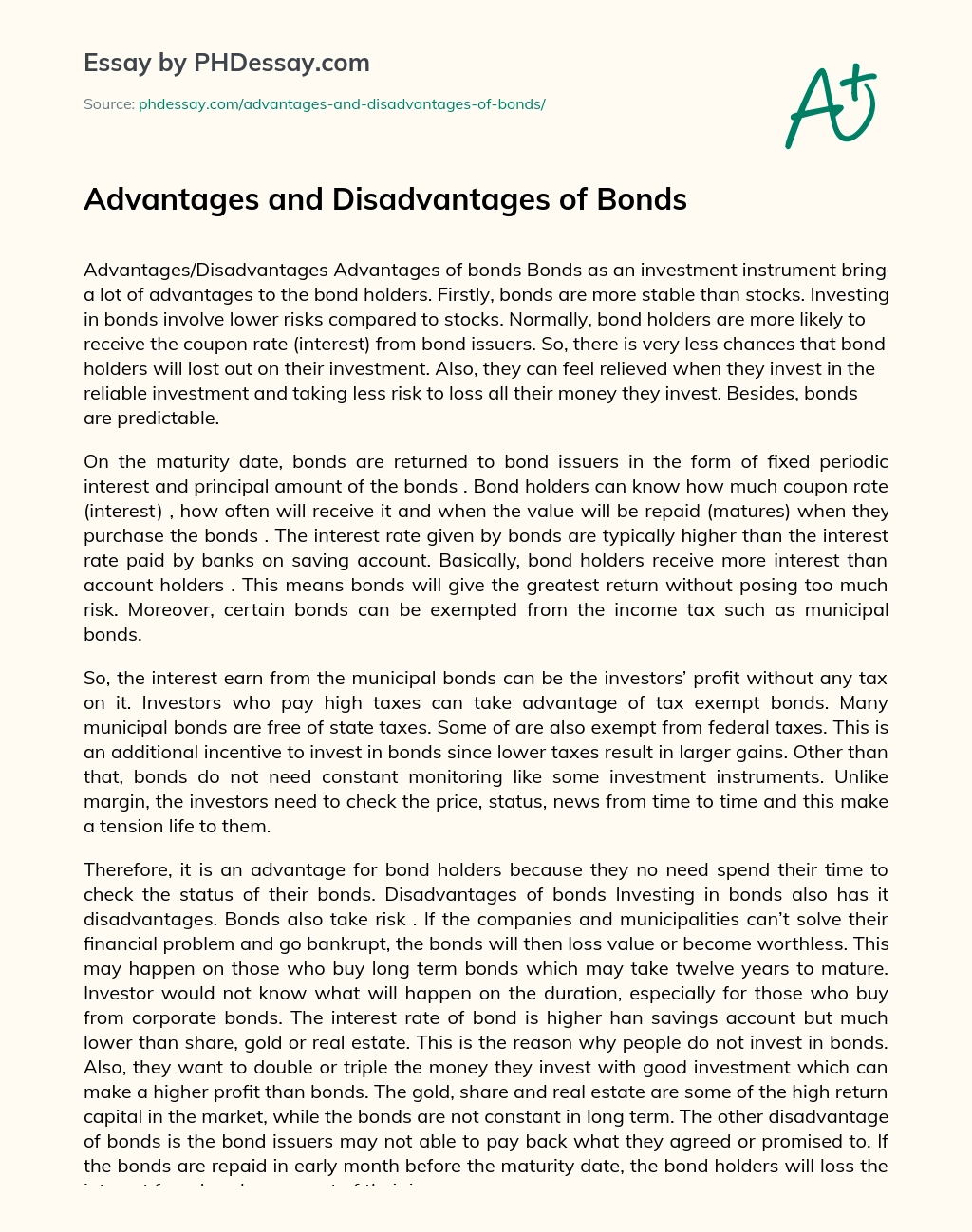 Advantages and Disadvantages of Bonds essay