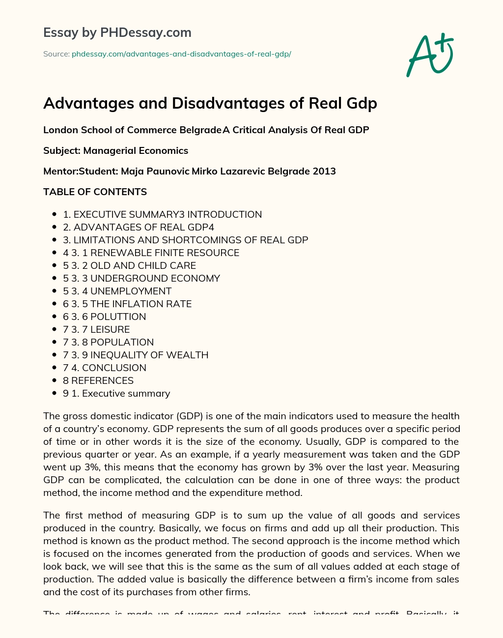 Advantages and Disadvantages of Real Gdp essay