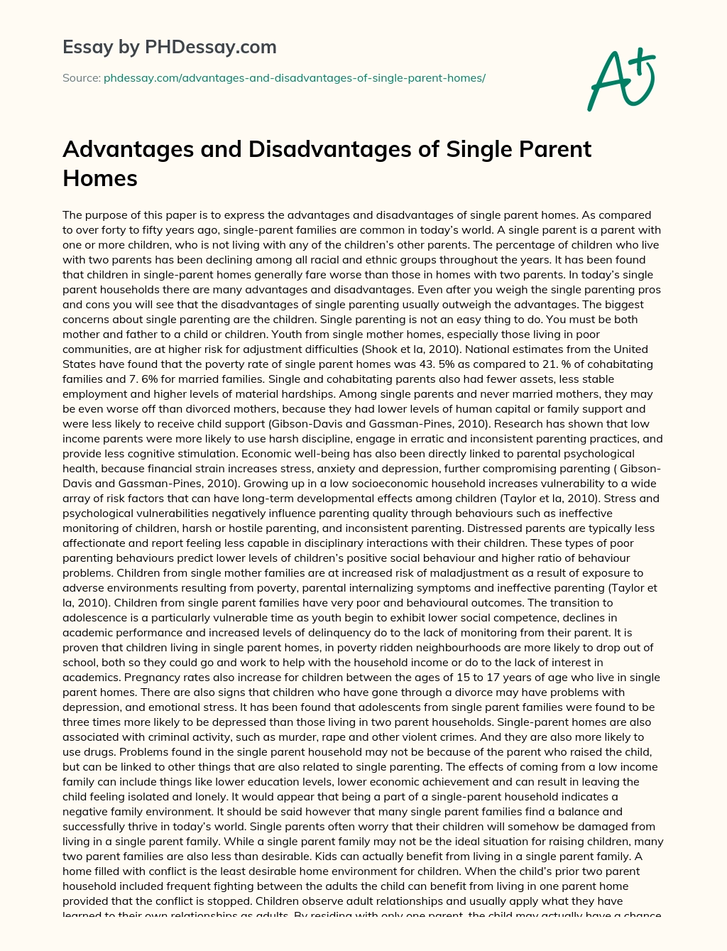 Advantages and Disadvantages of Single Parent Homes essay
