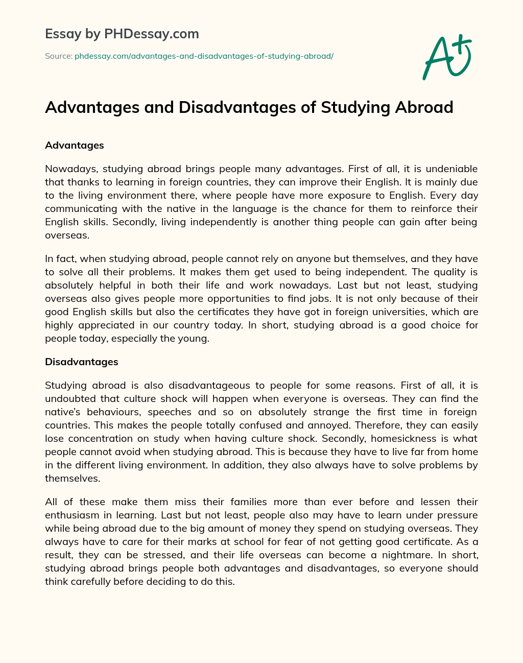 Advantages And Disadvantages Of Studying Abroad Argumentative And 