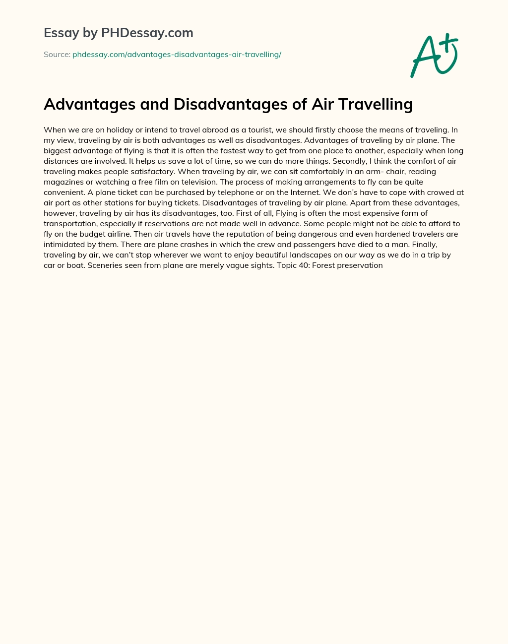 Advantages and Disadvantages of Air Travelling essay
