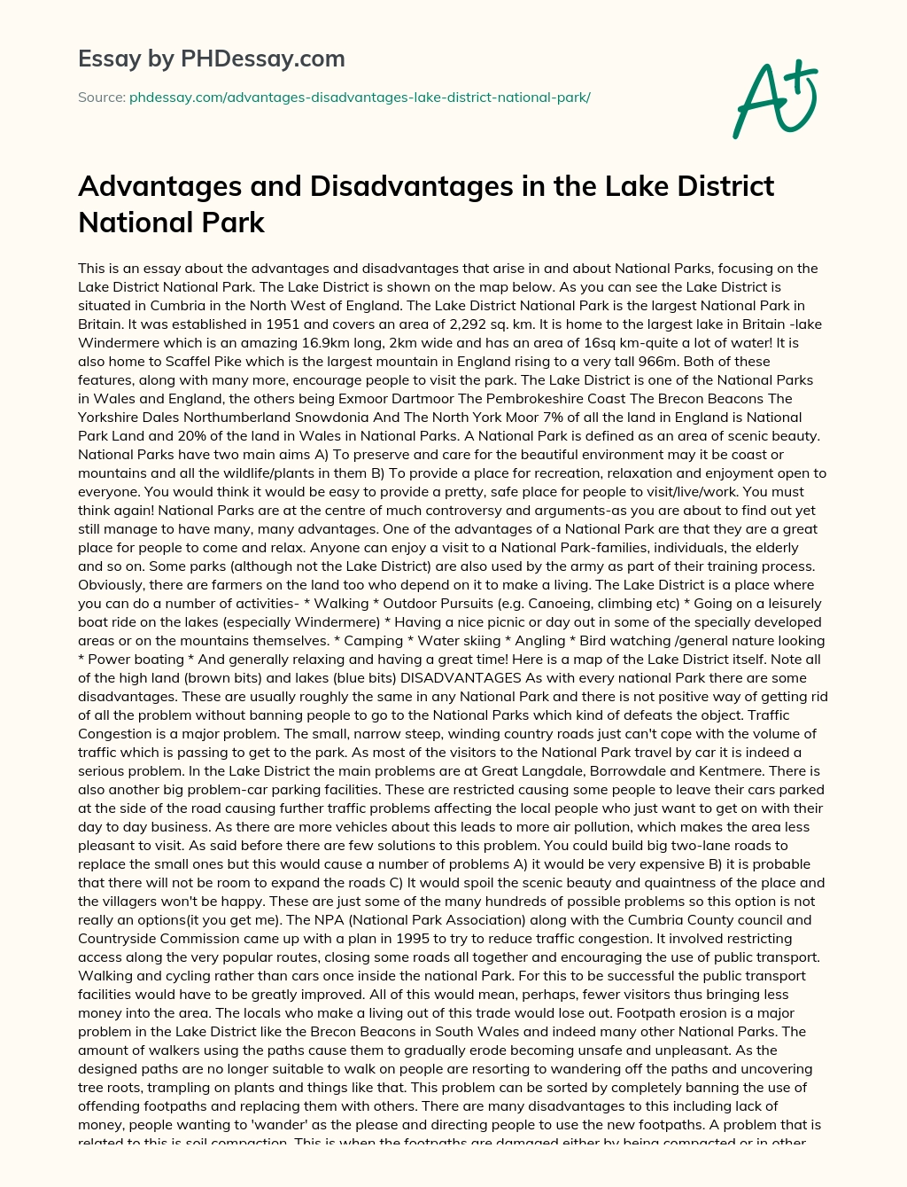 Advantages and Disadvantages in the Lake District National Park essay