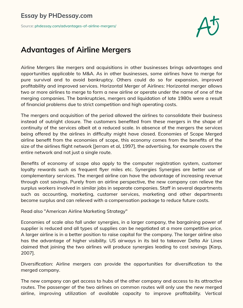 Advantages of Airline Mergers essay