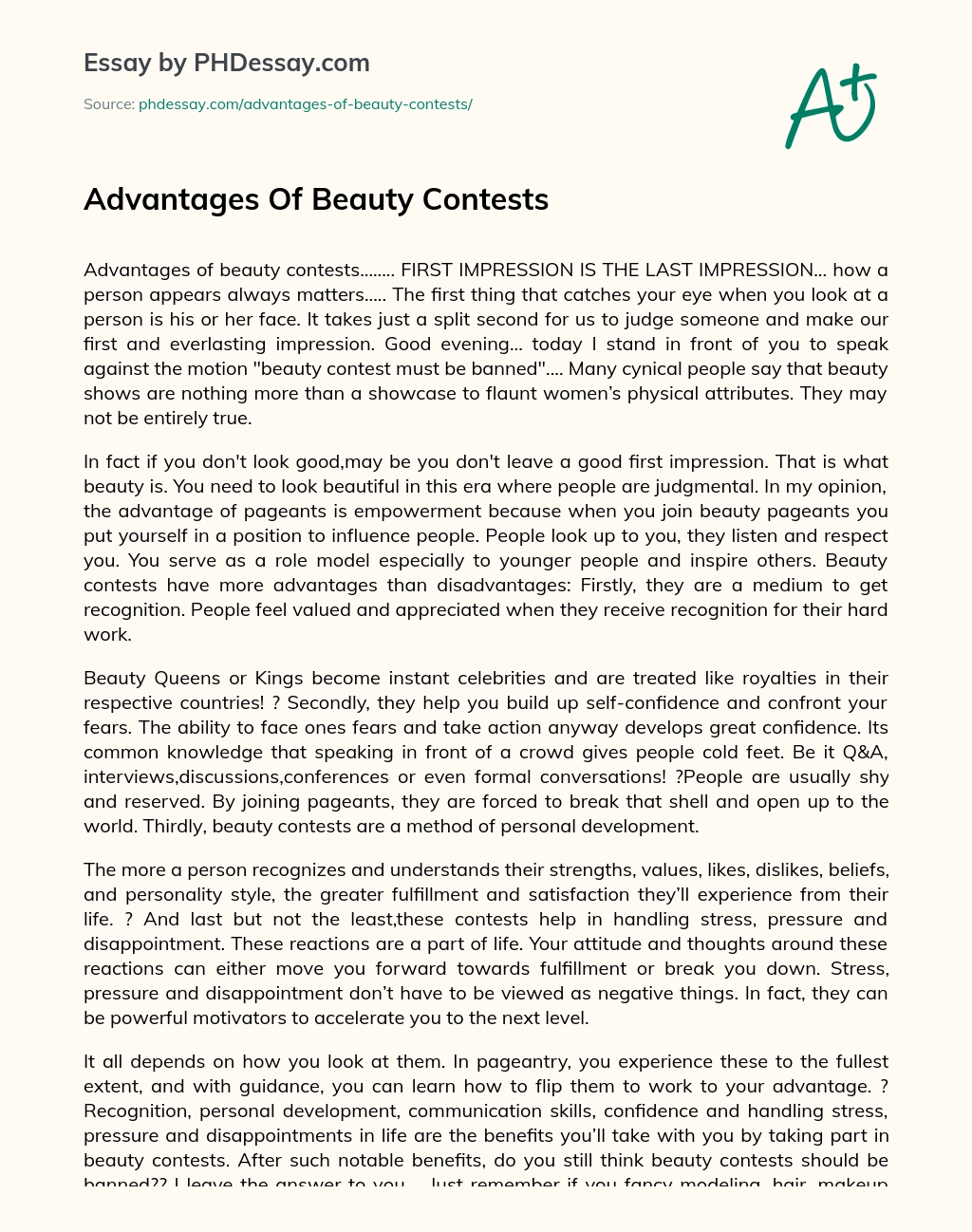 Advantages Of Beauty Contests essay