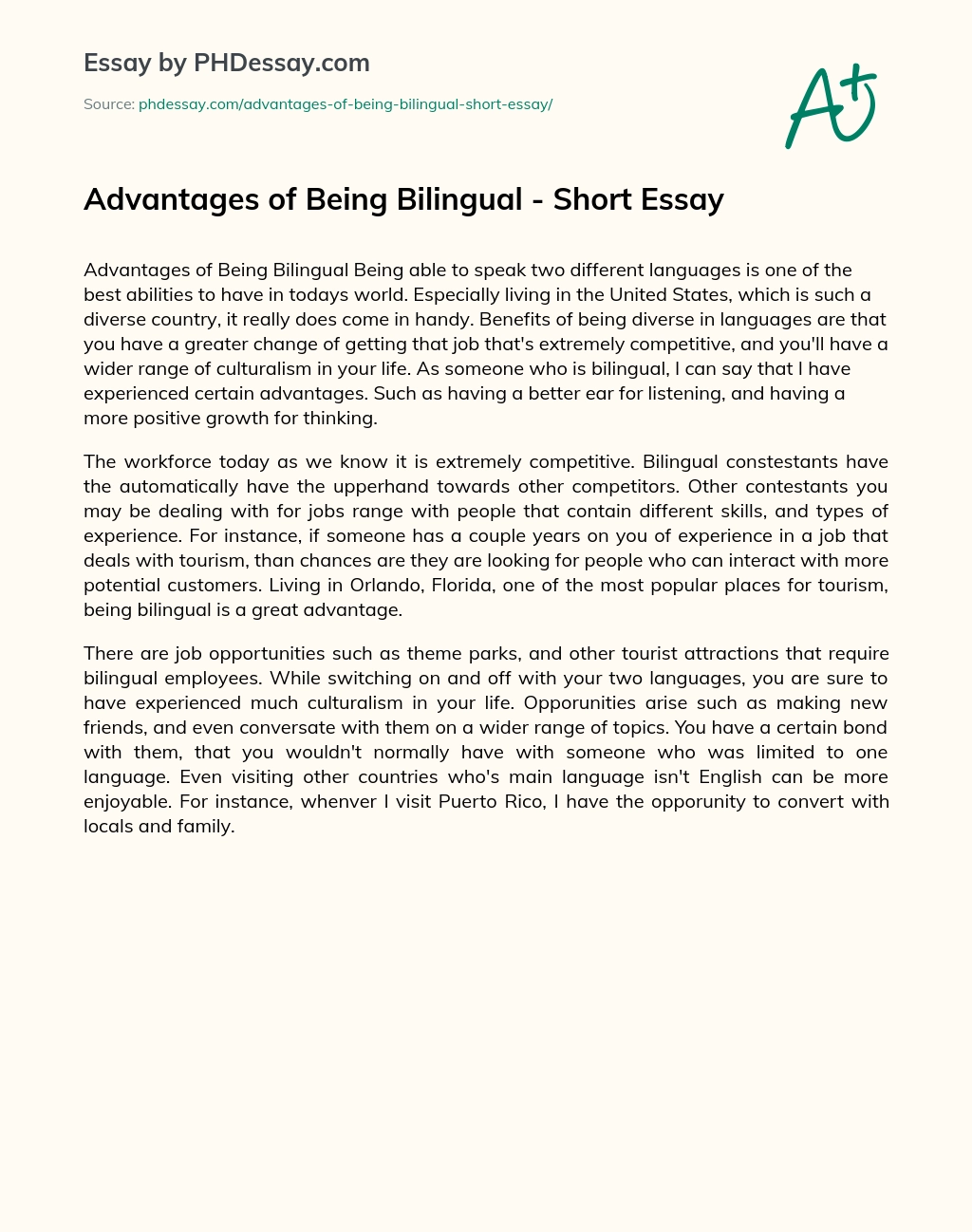 Advantages of Being Bilingual – Short Essay essay