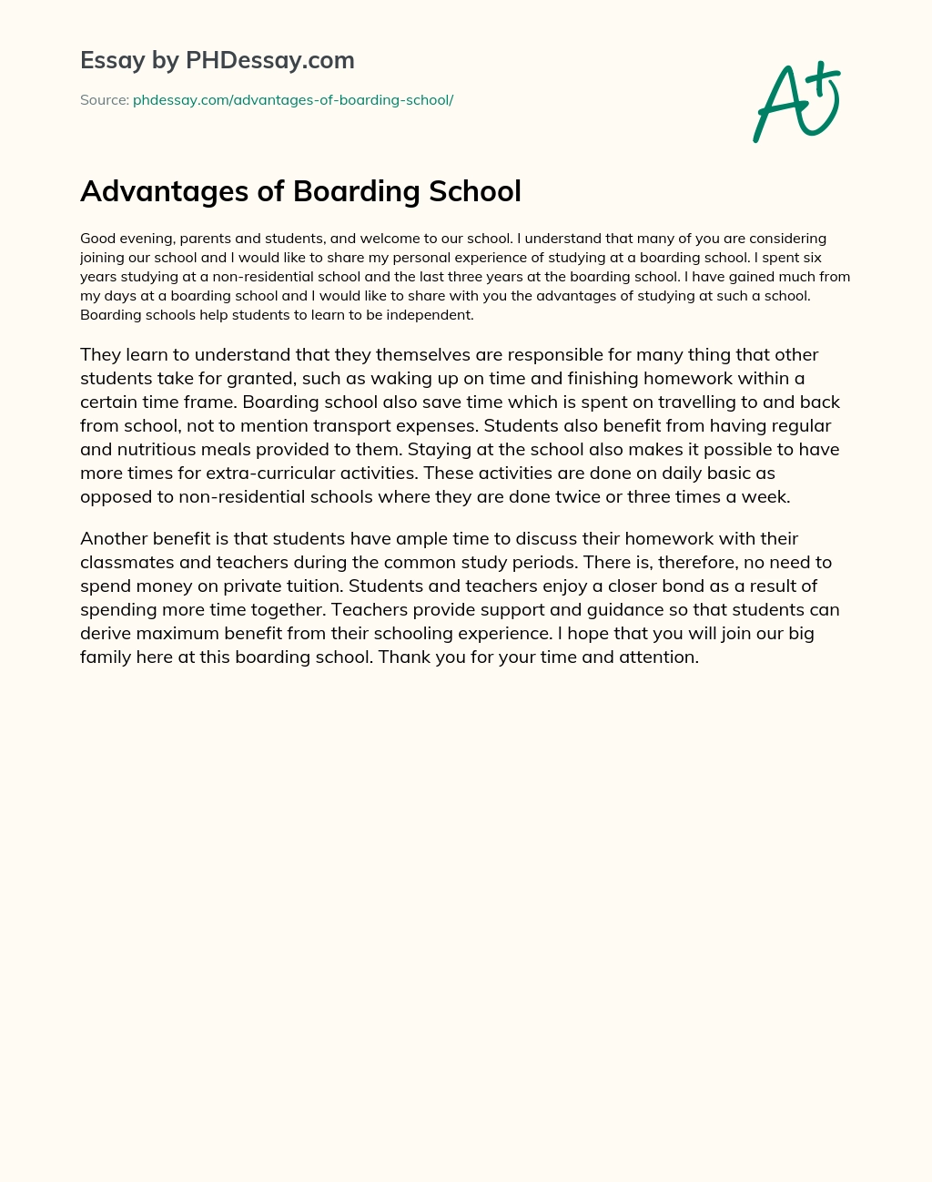 Advantages of Boarding School essay