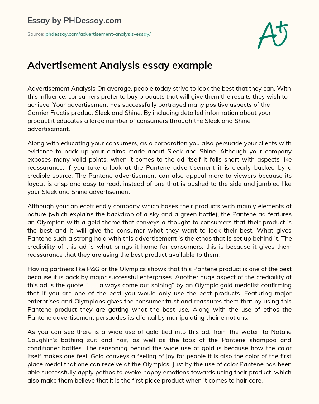 Advertisement Analysis essay example essay