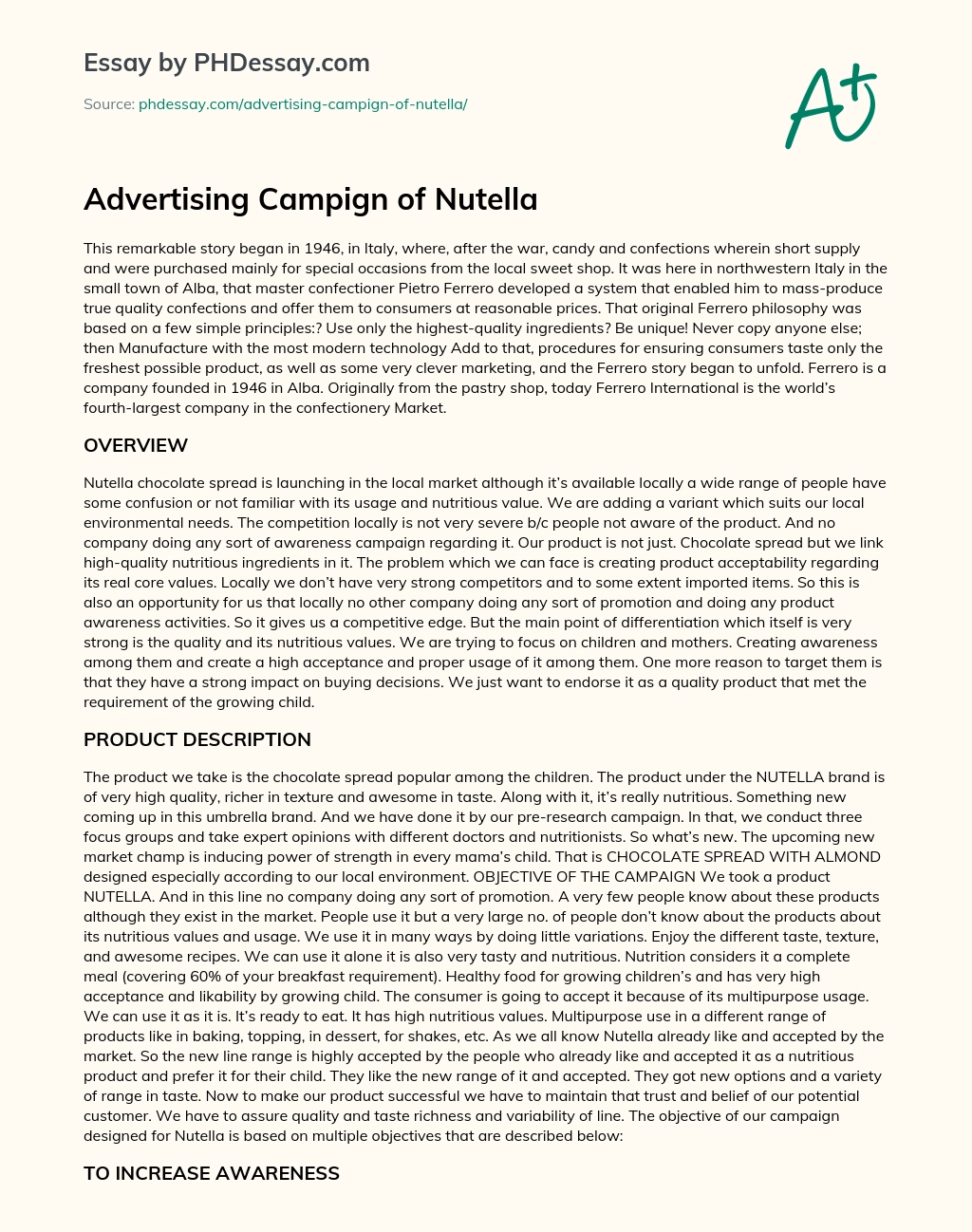 Advertising Campign of Nutella essay