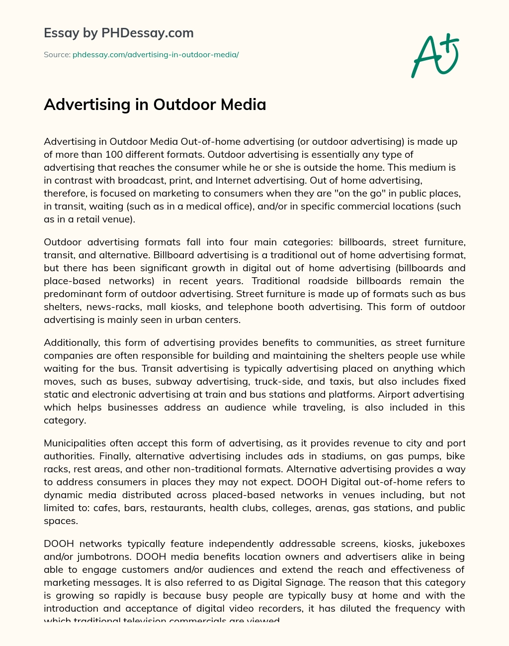 Advertising in Outdoor Media essay