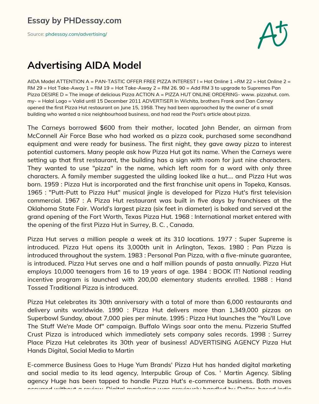 Advertising AIDA Model essay