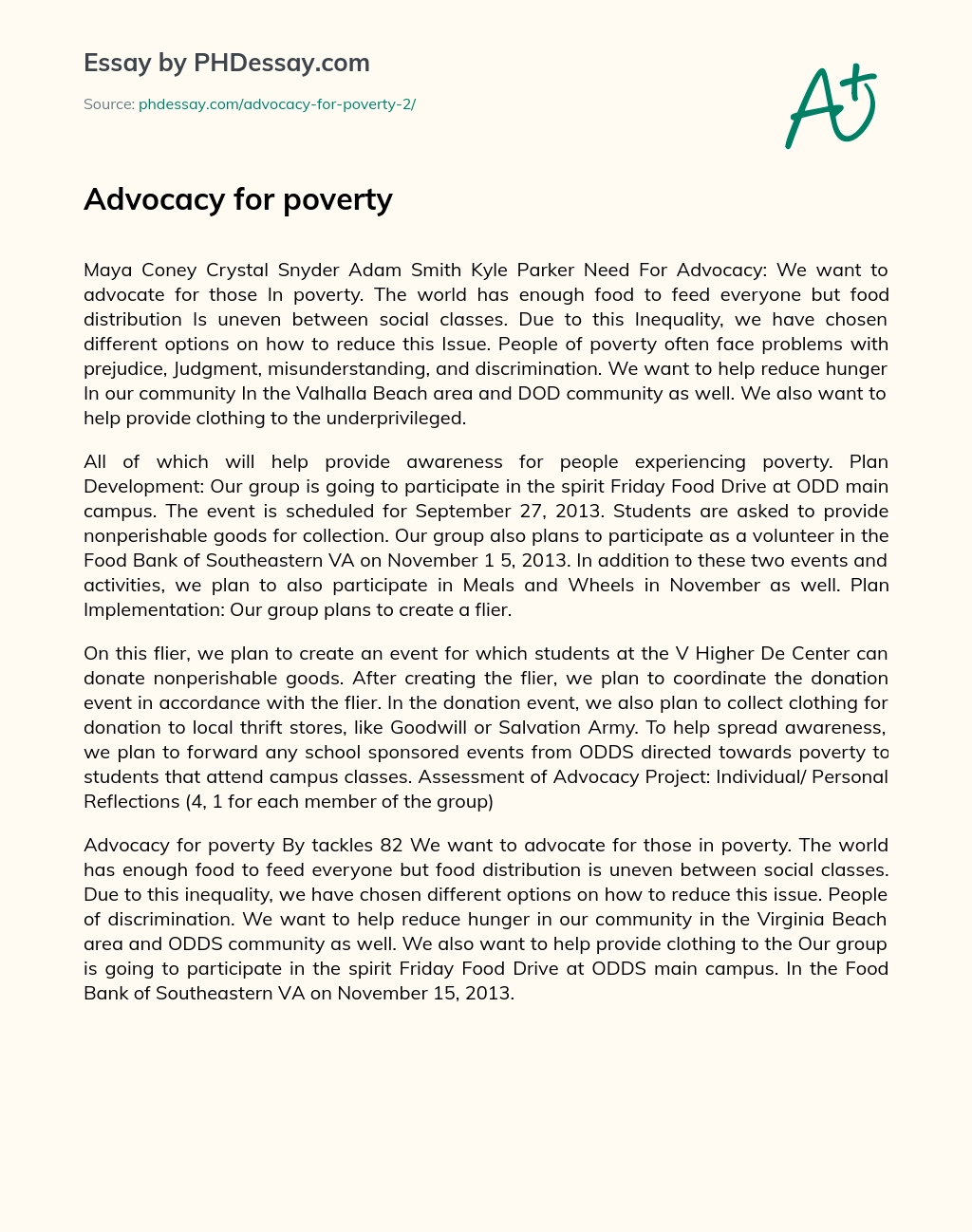 Advocacy for poverty essay