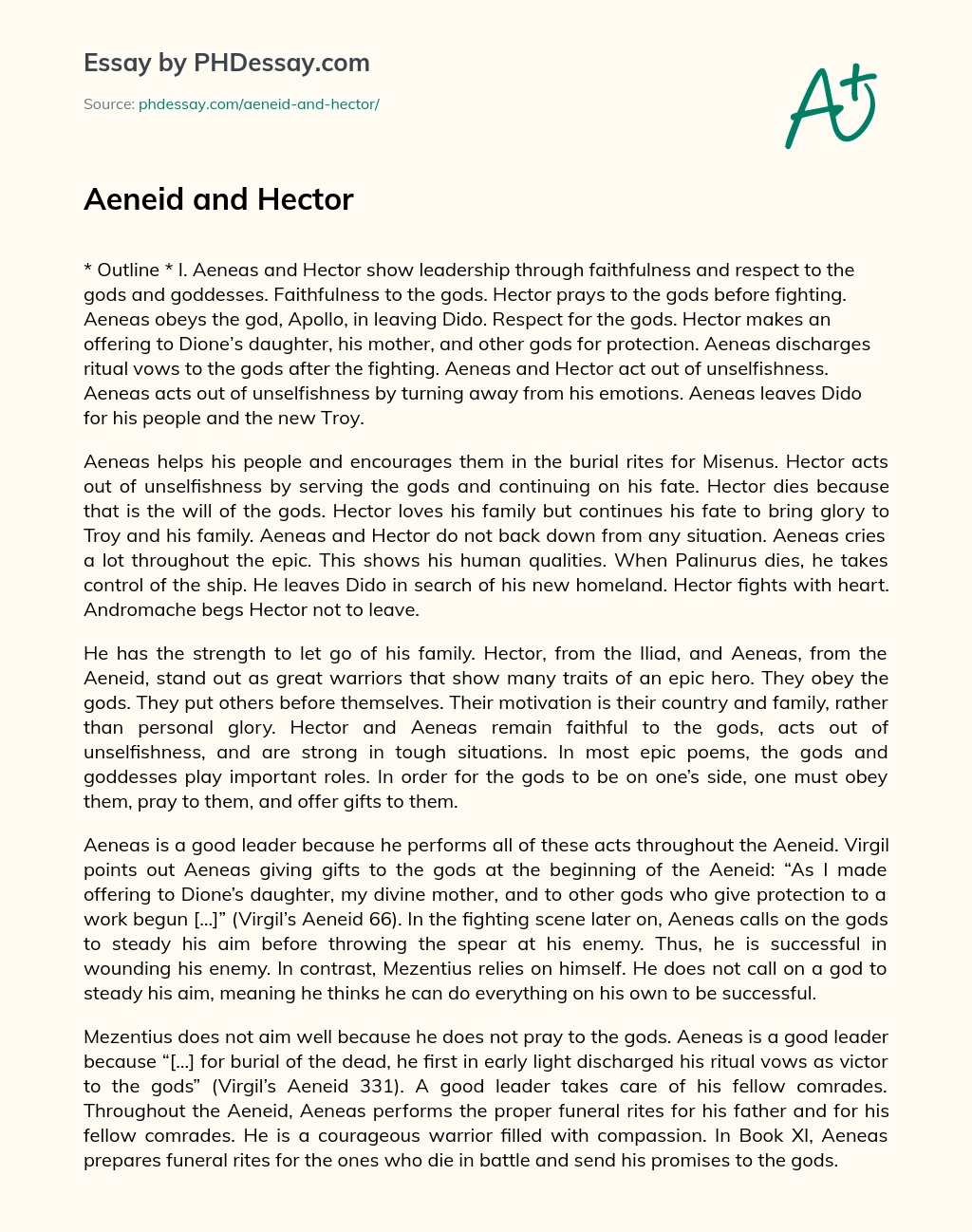 Aeneid and Hector essay