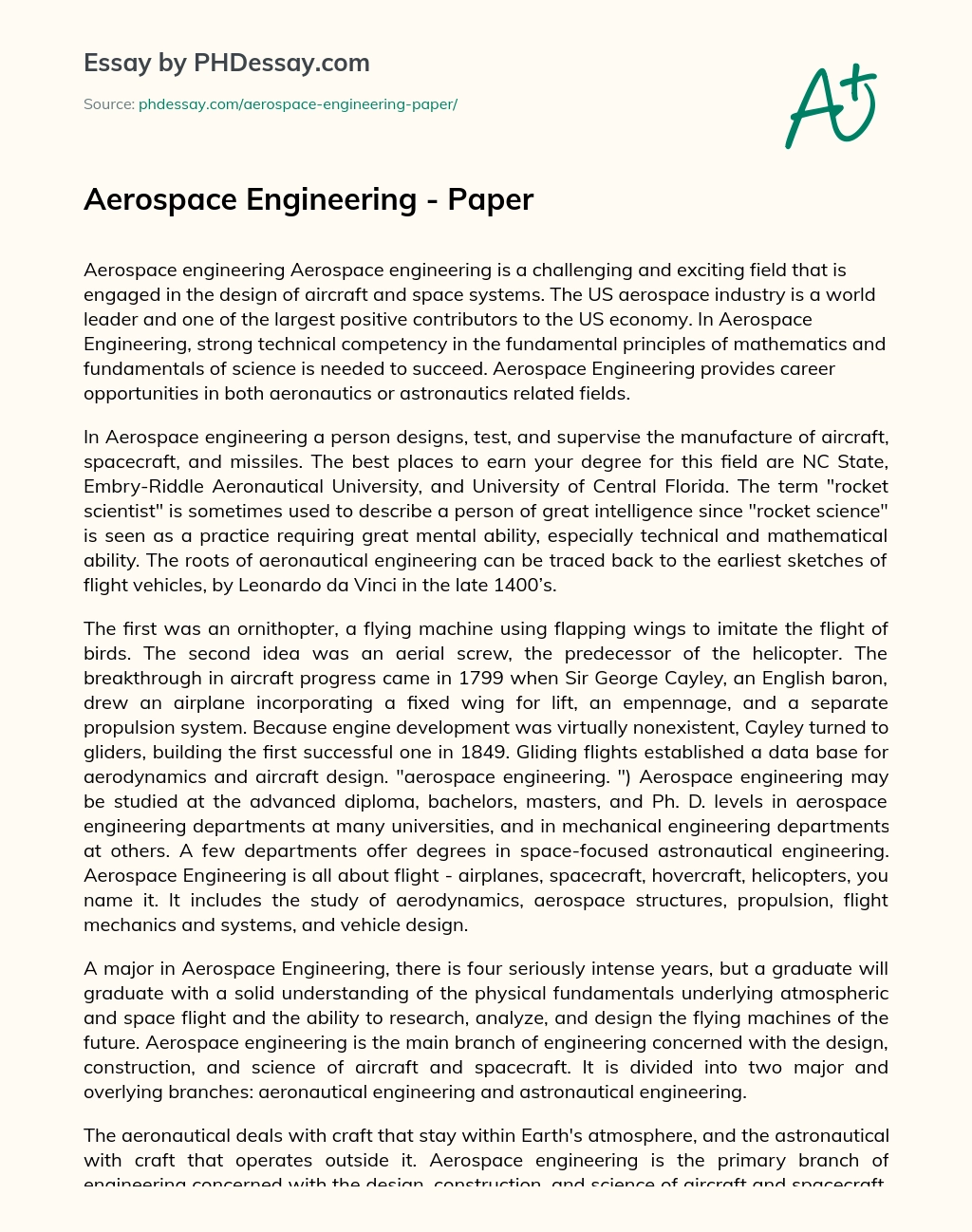 Aerospace Engineering – Paper essay