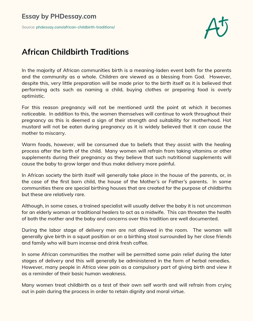 African Childbirth Traditions essay