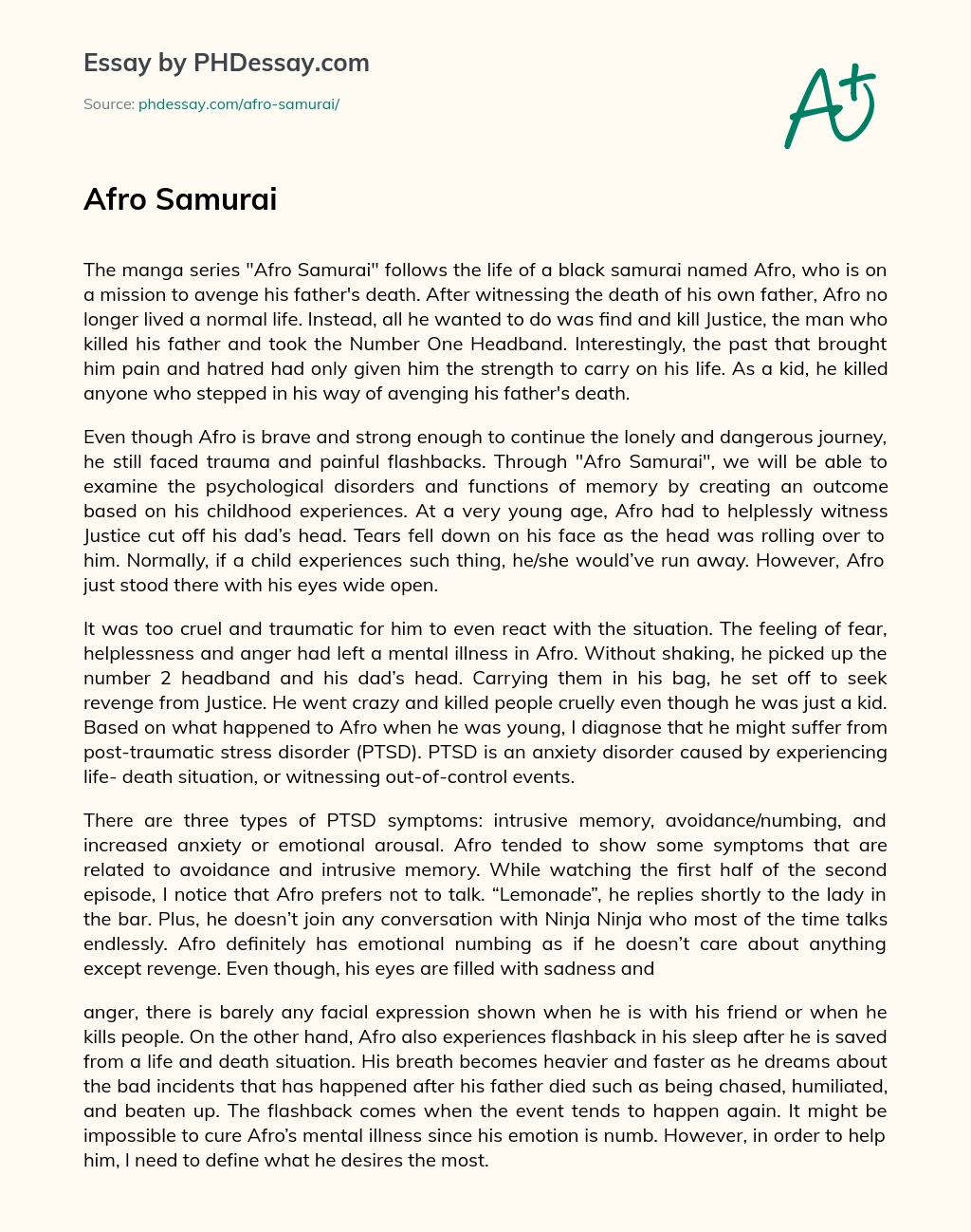 Analysis of Afro Samurai’s Psychological Trauma and PTSD essay