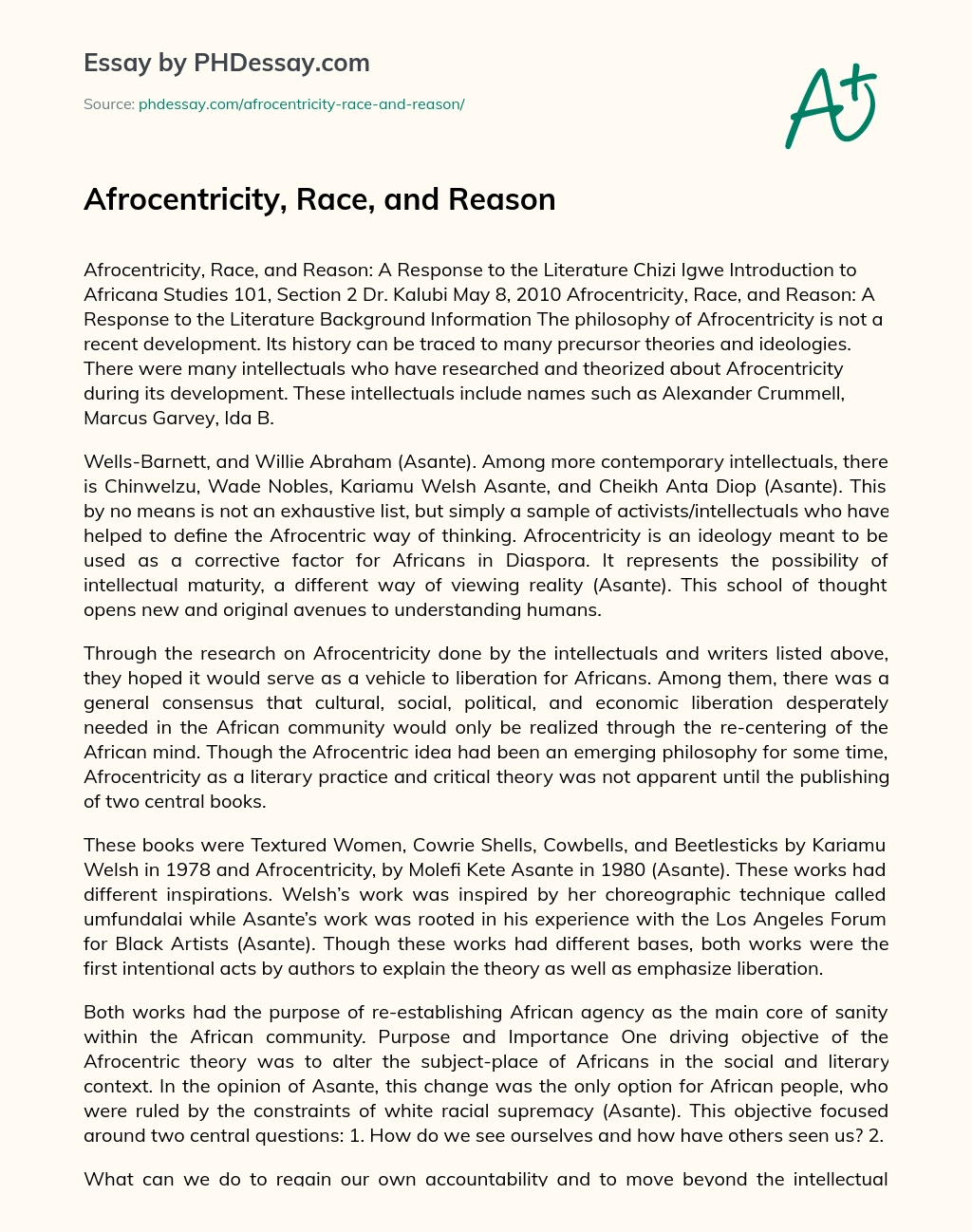 Afrocentricity, Race, and Reason essay